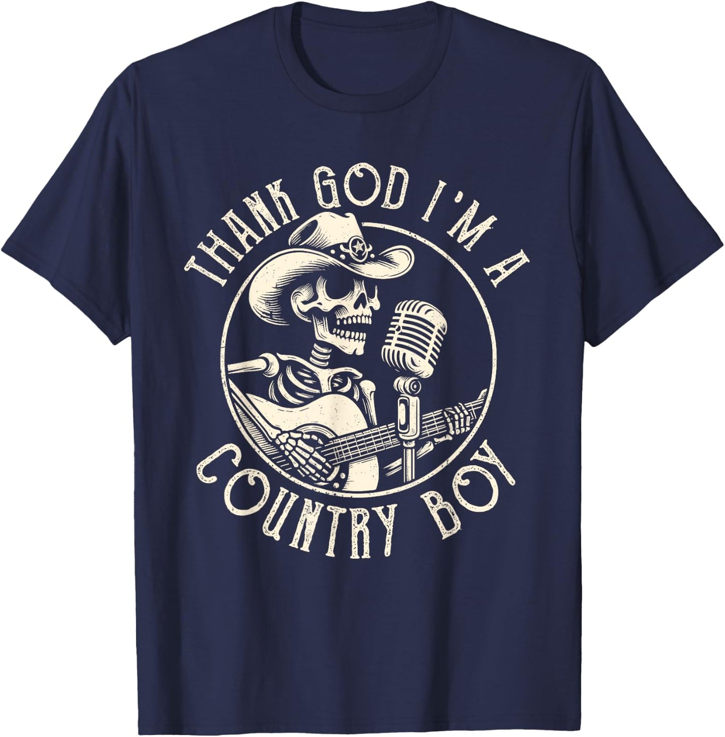 Thank God I'm A Country Music Boy Cowboy Western Retro T-Shirt - T-Shirt | Navy
