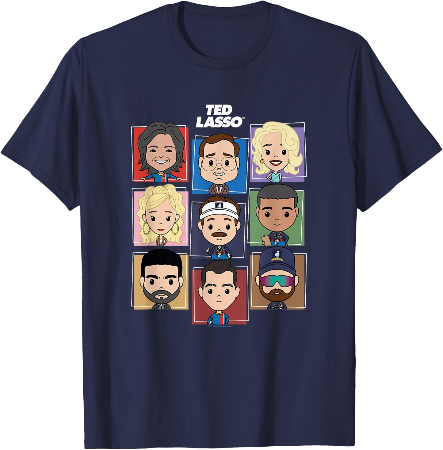 Ted Lasso Chibi Character Color Pop Box Up Portraits T-Shirt - T-Shirt | Navy