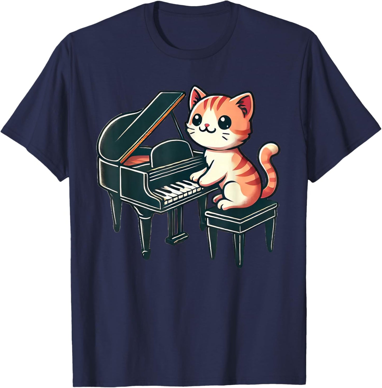 Cute Cat Playing Piano Cats Musician Music T-Shirt - T-Shirt | Navy