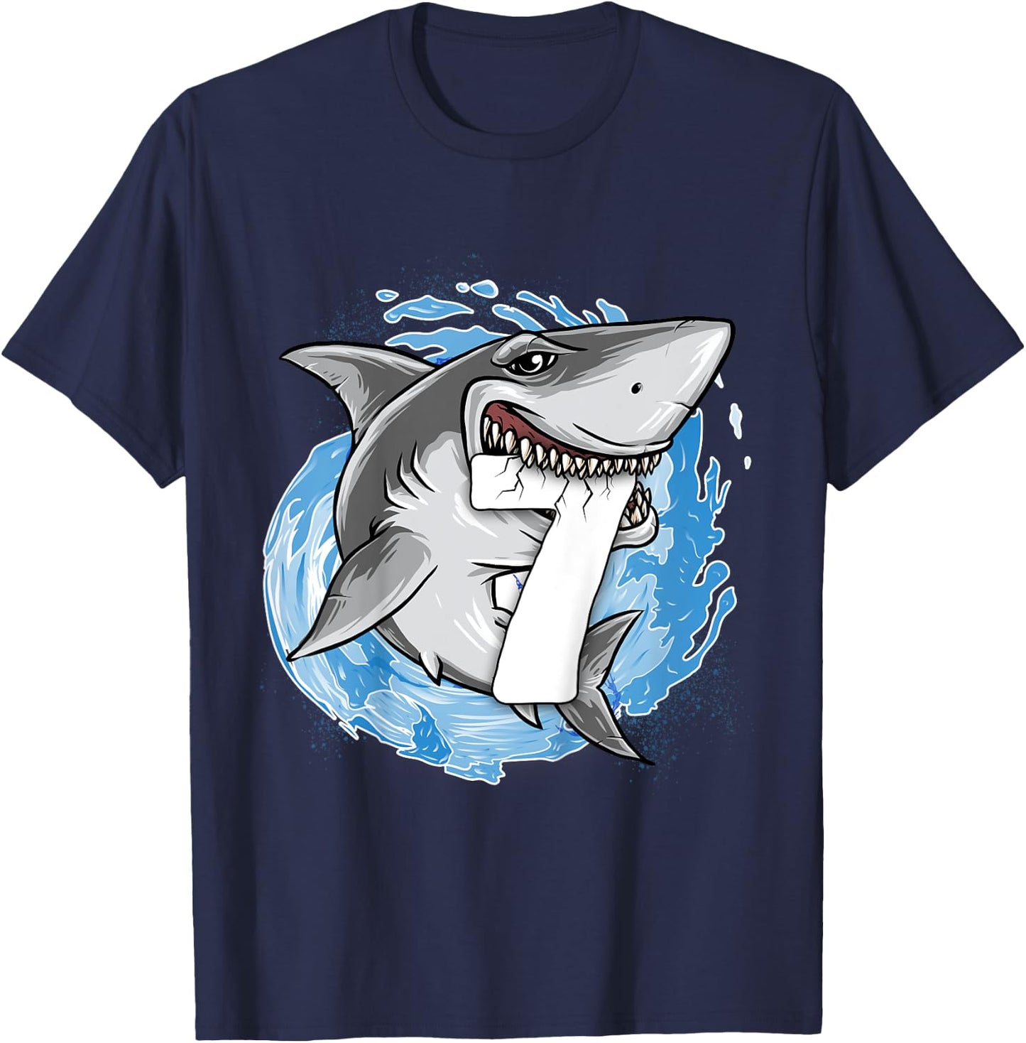 Kids Shark 7th Birthday Boy 7 year old Shark Theme Party 7 Shark T-Shirt - T-Shirt | Navy