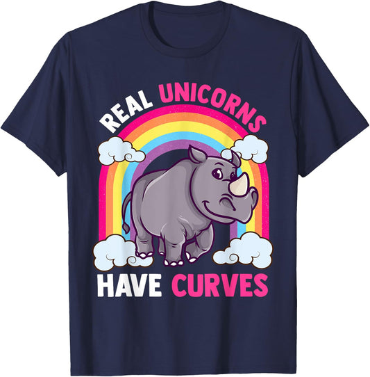 Real Unicorns Have Curves Funny Rhinoceros Animals Lover T-Shirt - T-Shirt | Navy