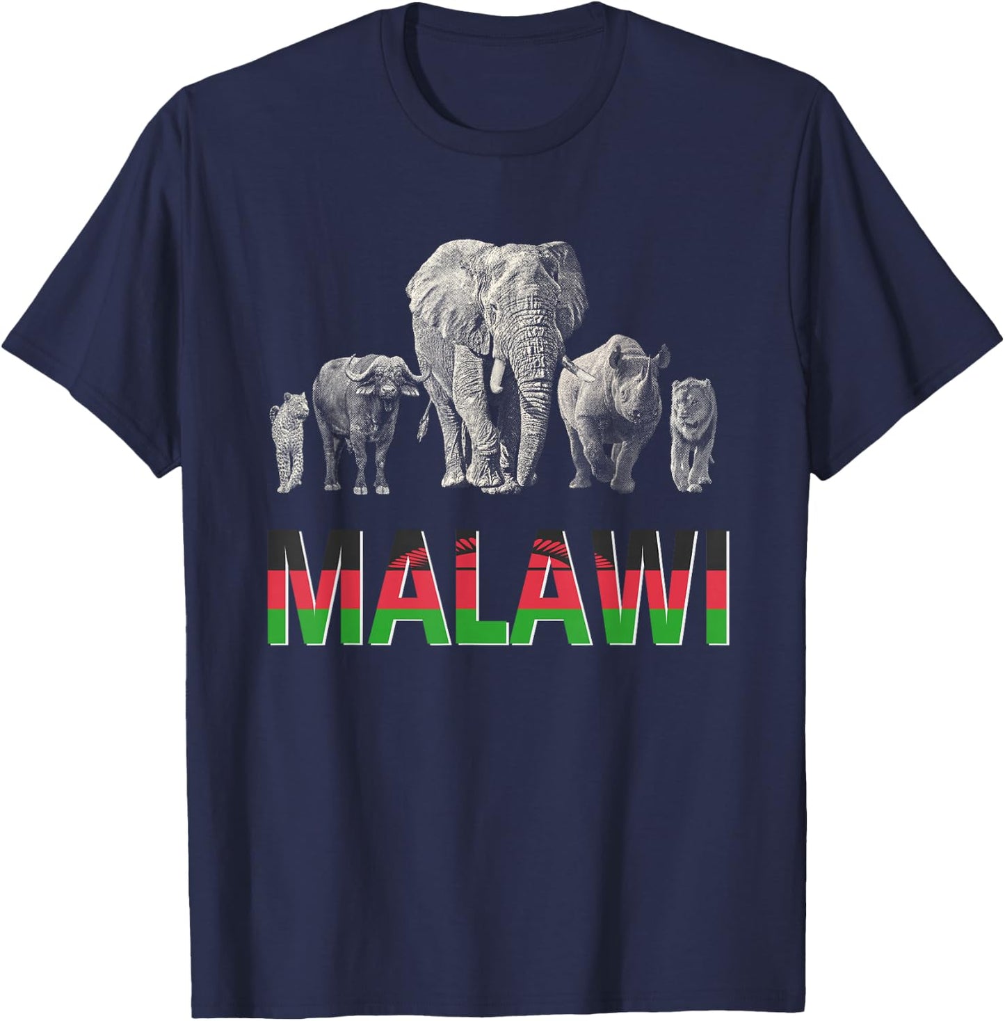 Malawi Pride "Big Five" Wildlife Design for Malawi Fans T-Shirt - T-Shirt | Navy