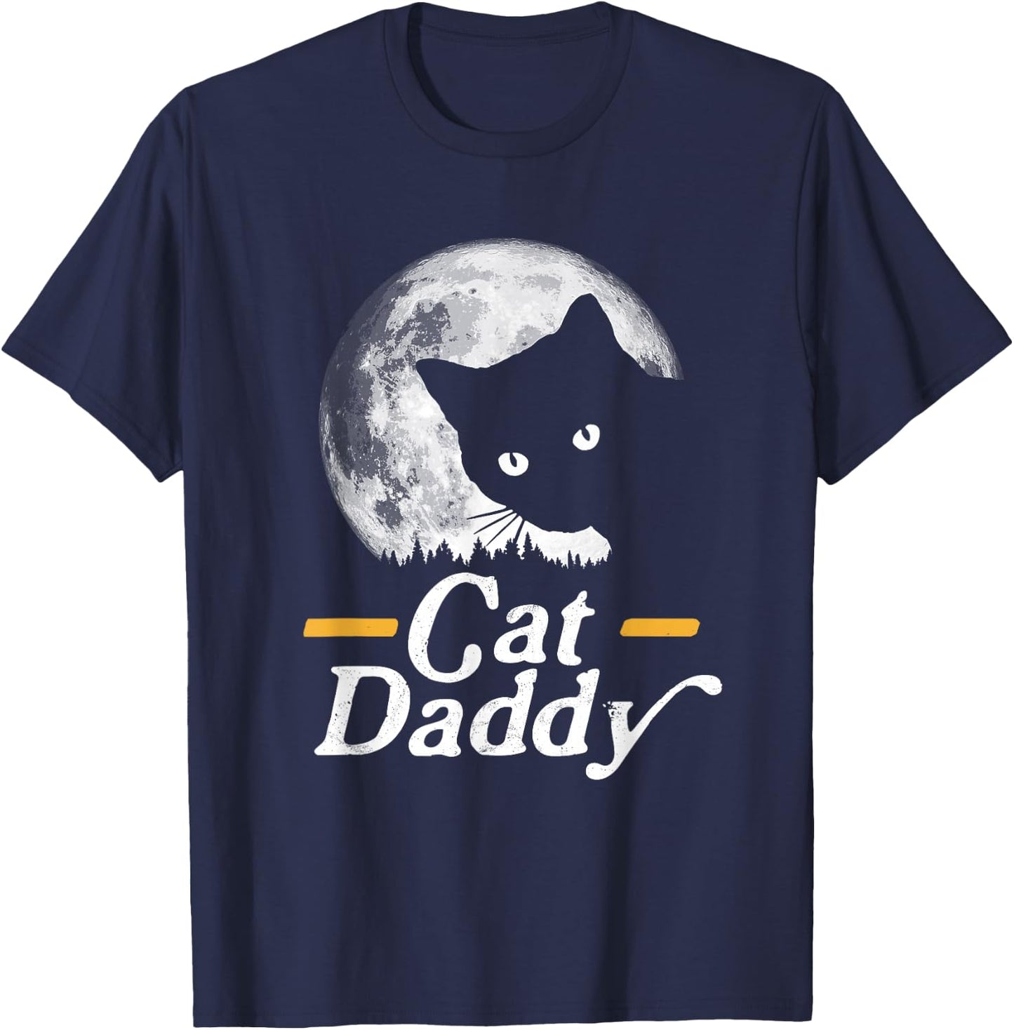 Cat Daddy Vintage Eighties Style Cat Retro Full Moon T-Shirt - T-Shirt | Navy