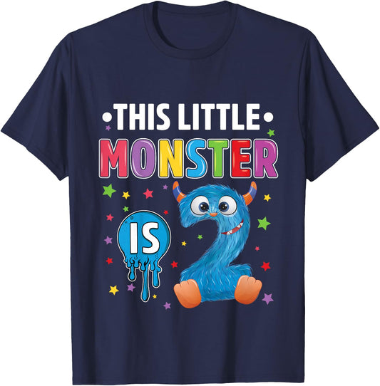 Little Monster Birthday 2 years old 2nd B-day Monster T-Shirt - T-Shirt | Navy