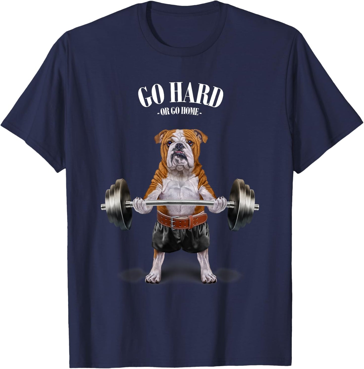 Bulldog Dog Weightlifting in Fitness Gym T-Shirt - T-Shirt | Navy