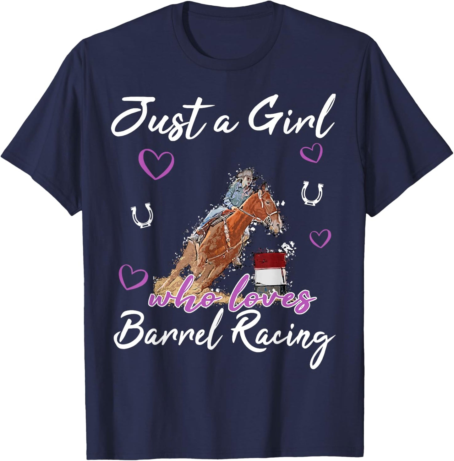 Just a Girl who loves Barrel Racing Horse Rodeo Cowgirl T-Shirt - T-Shirt | Navy