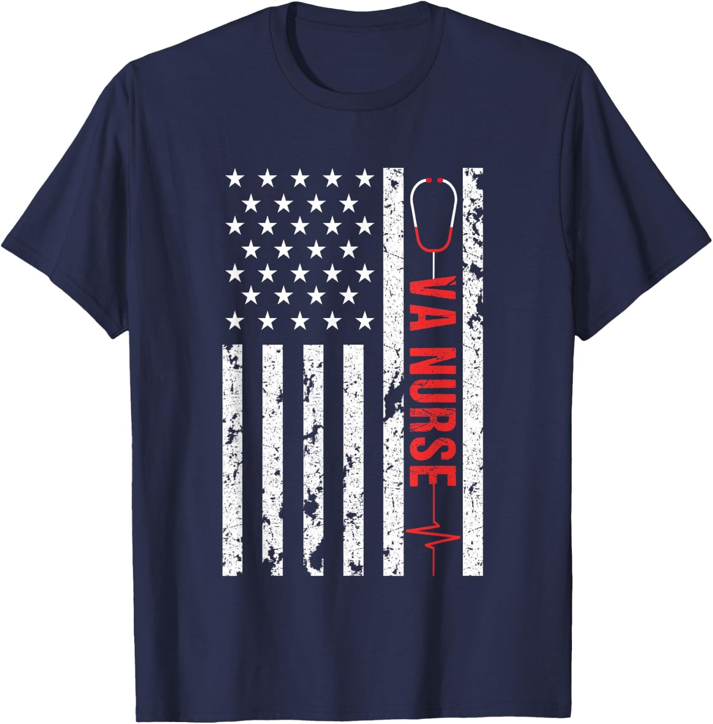 VA Nurse Vintage Patriotic American Flag USA 4th of July T-Shirt - T-Shirt | Navy