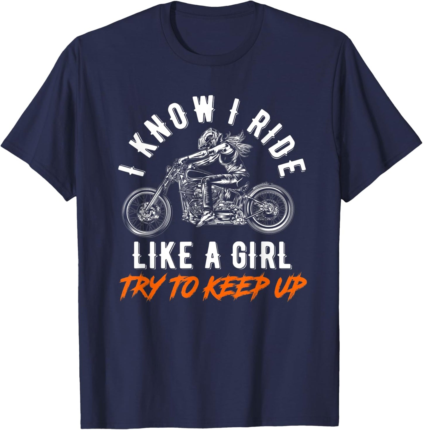 Motorcycle Motorcyclist Biker Girl T-Shirt - T-Shirt | Navy