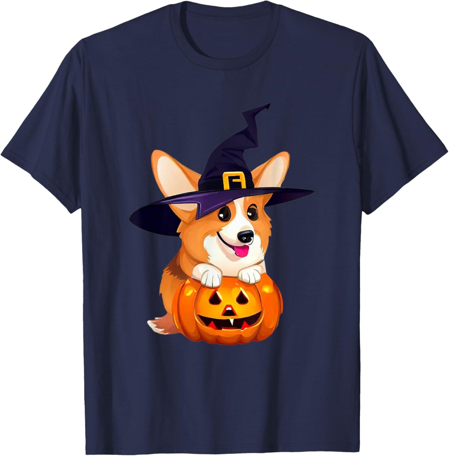 Halloween Corgi Witch Hat, Boy Girl Funny T-Shirt - T-Shirt | Navy