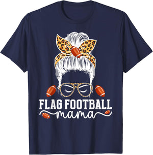 Flag Football Mama Messy Bun Flag Football Player Mom T-Shirt - T-Shirt | Navy