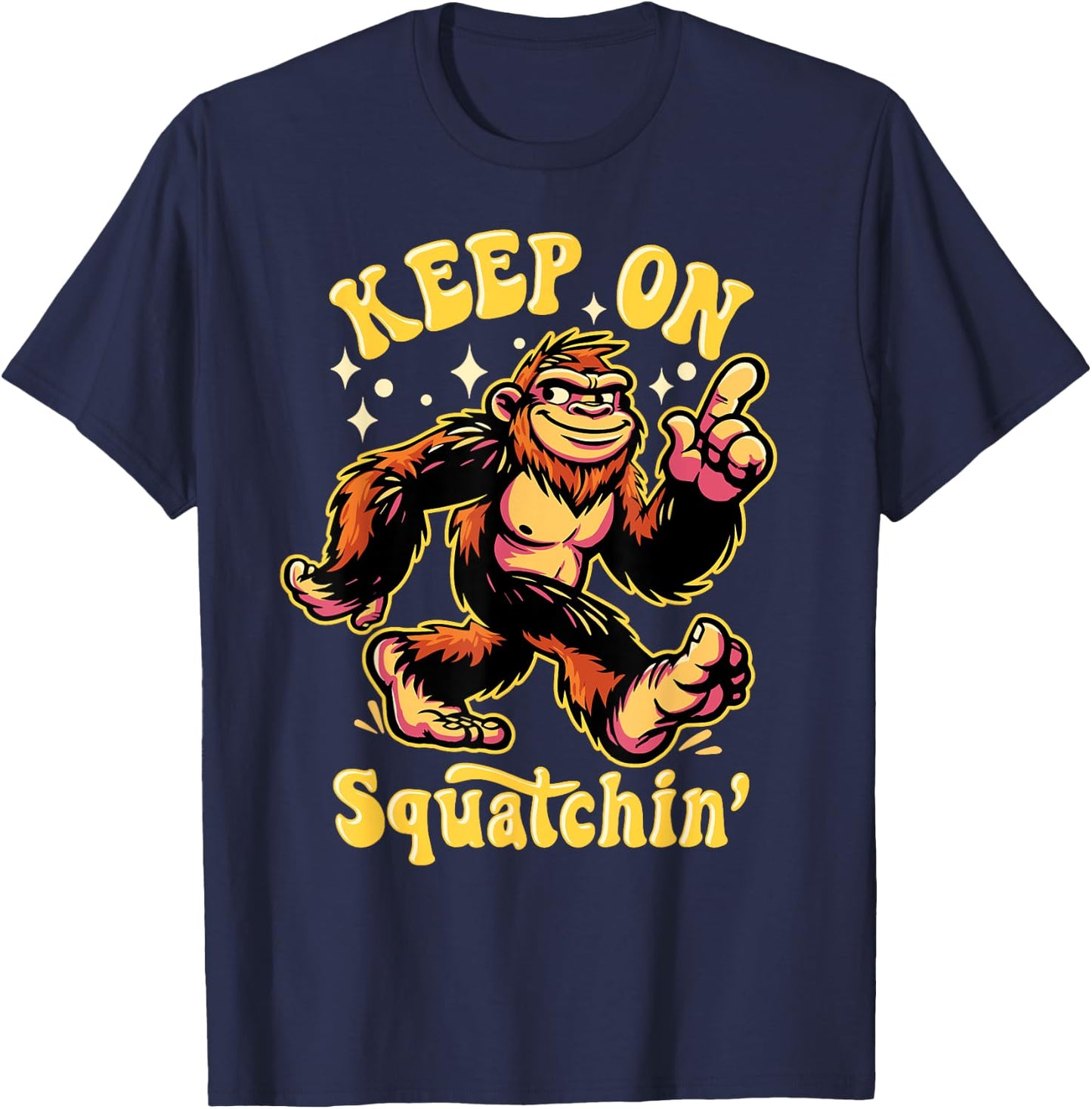 Gone Squatchin' Retro Bigfoot Hunter Graphic T-Shirt - T-Shirt | Navy