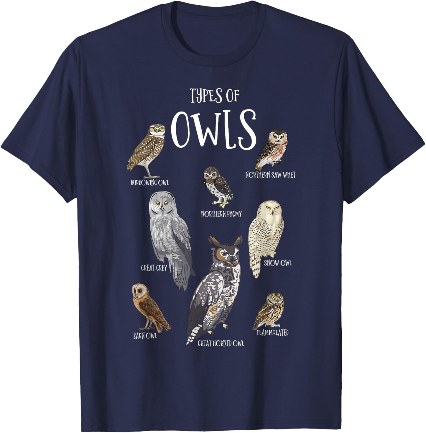 Types of Owls Shirt Educational Cute Owl Lover T-Shirt - T-Shirt | Navy
