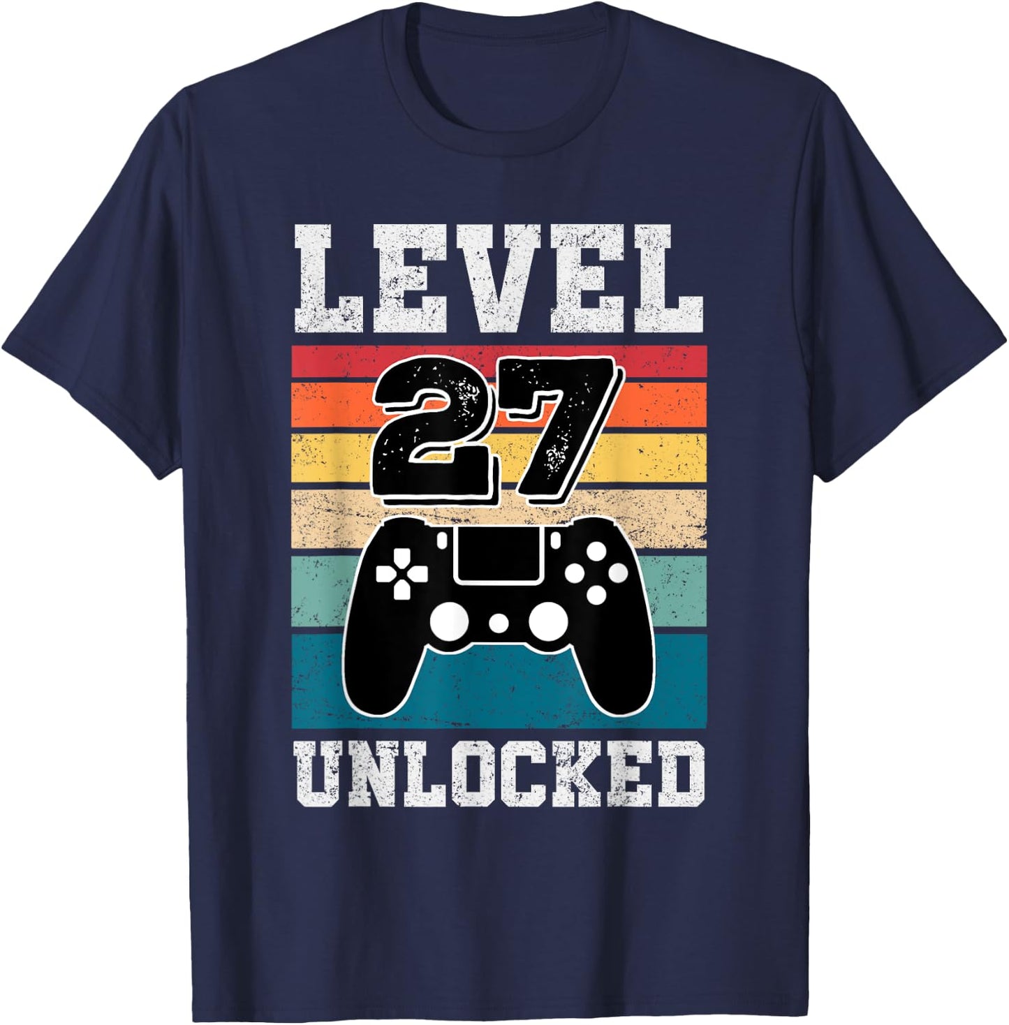 27 Year Old Level 27 Unlocked Gamers 27th Birthday Gaming T-Shirt - T-Shirt | Navy