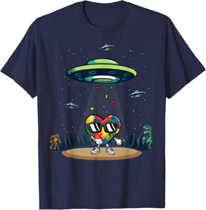 UFO Dinosaur Bigfoot Love Kindness Autism Awareness Puzzle T-Shirt - T-Shirt | Navy