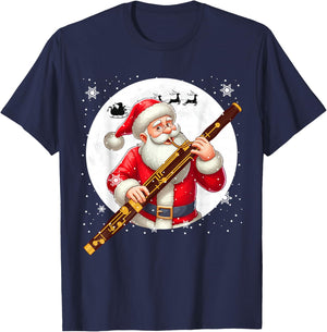 Santa Playing Bassoon Xmas Moon Costume Instrument Music T-Shirt - T-Shirt | Navy