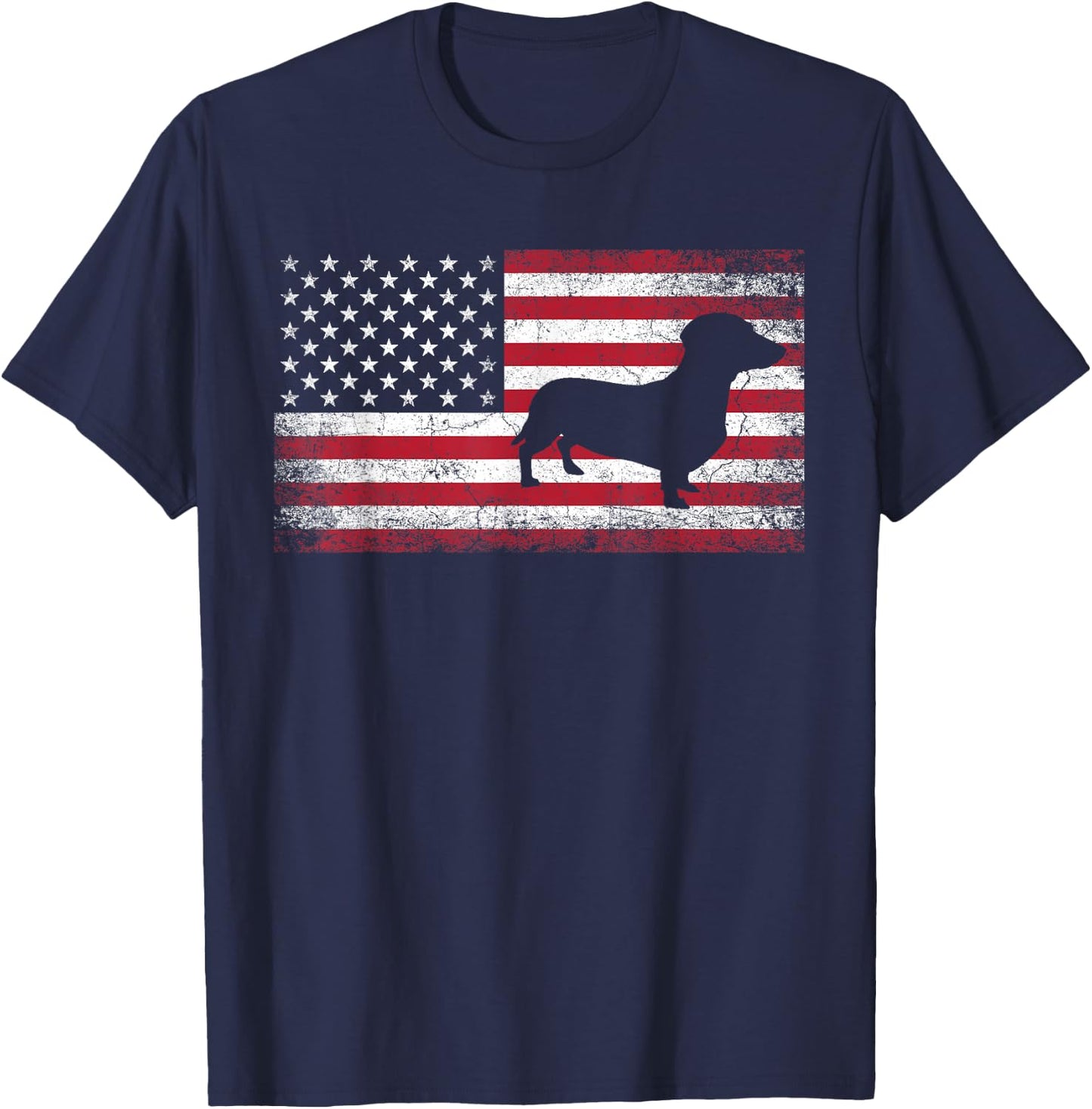 Dachshund Dog Pet 4th of July American Flag Patriotic USA T-Shirt - T-Shirt | Navy