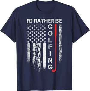Vintage USA Flag I'd Rather Be Golfing, Golf Player Lover T-Shirt - T-Shirt | Navy