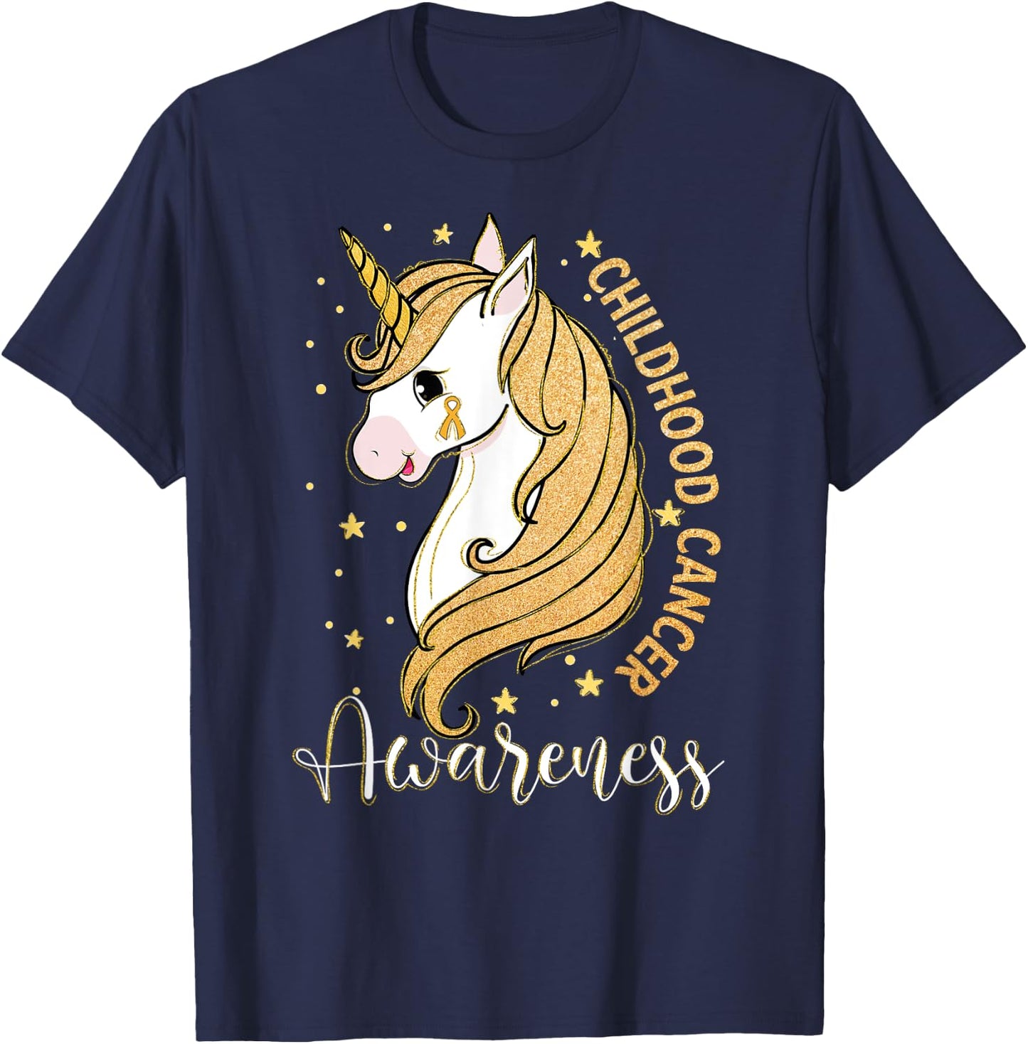 Childhood Cancer Awareness Unicorn Warrior Support Kid Girls T-Shirt - T-Shirt | Navy
