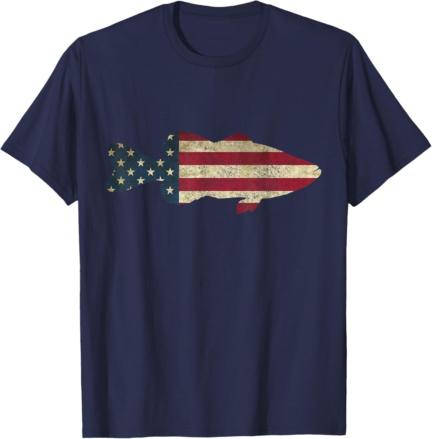 Bass Fishing American Flag Vintage Patriotic Angler T-Shirt - T-Shirt | Navy