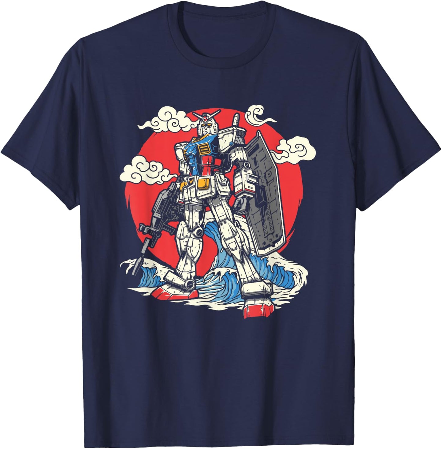 Anime Japanese Robot Kanagawa Japanese Ocean Wave Art T-Shirt - T-Shirt | Navy