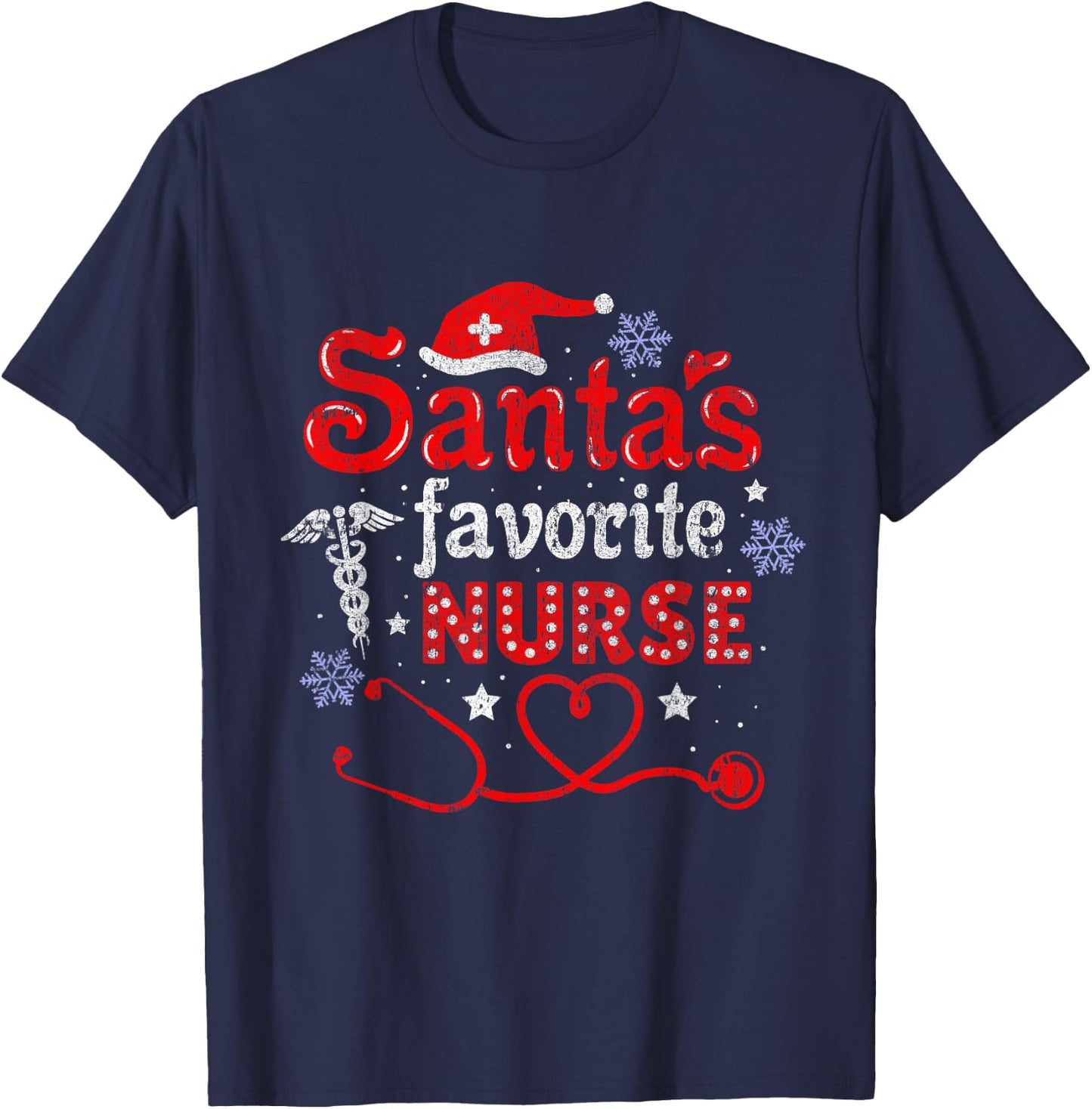 Santa's Favorite Nurse Vintage T-Shirt - T-Shirt | Navy