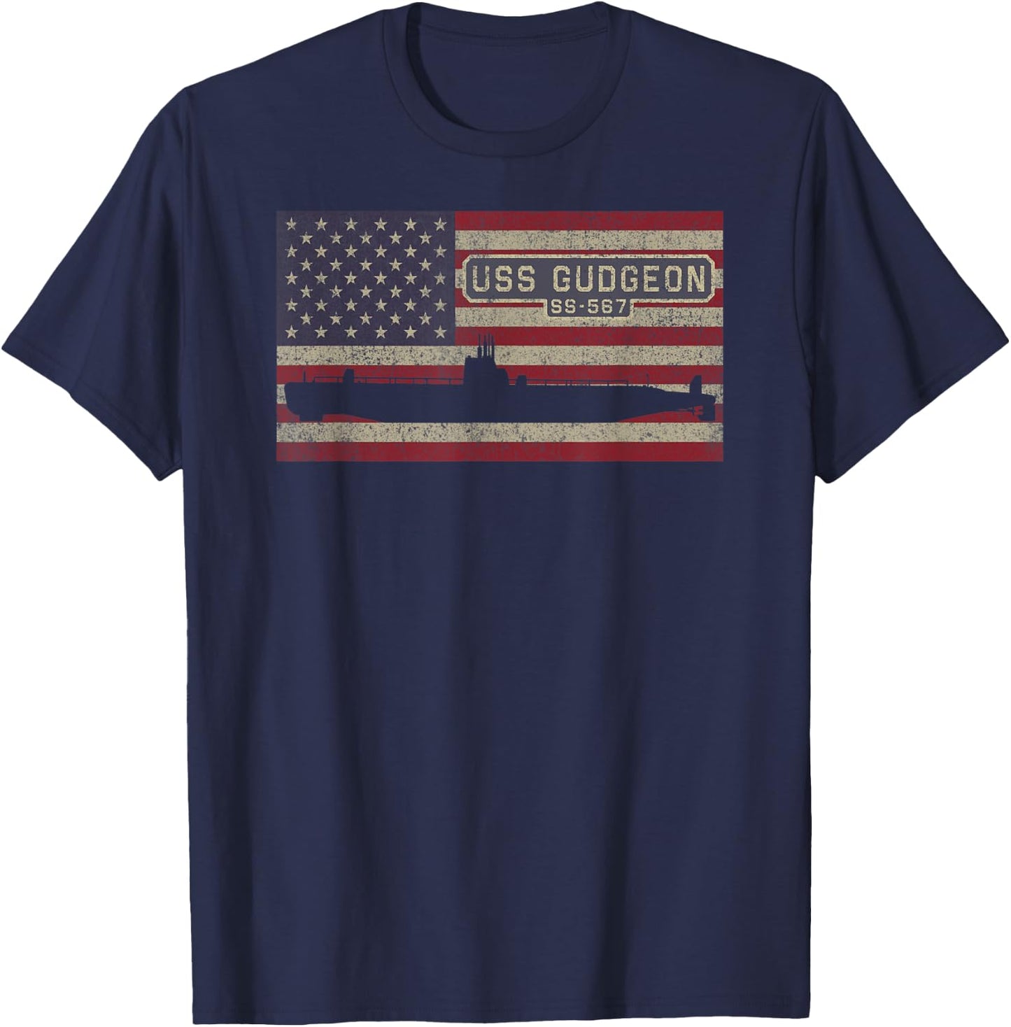 USS Gudgeon SS-567 Submarine USA American Flag Kids Men T-Shirt - T-Shirt | Navy