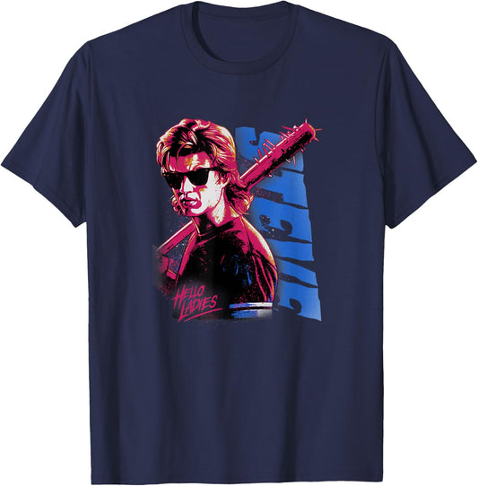 Stranger Things Stevie Splatter Punk Hello Ladies T-Shirt - T-Shirt | Navy