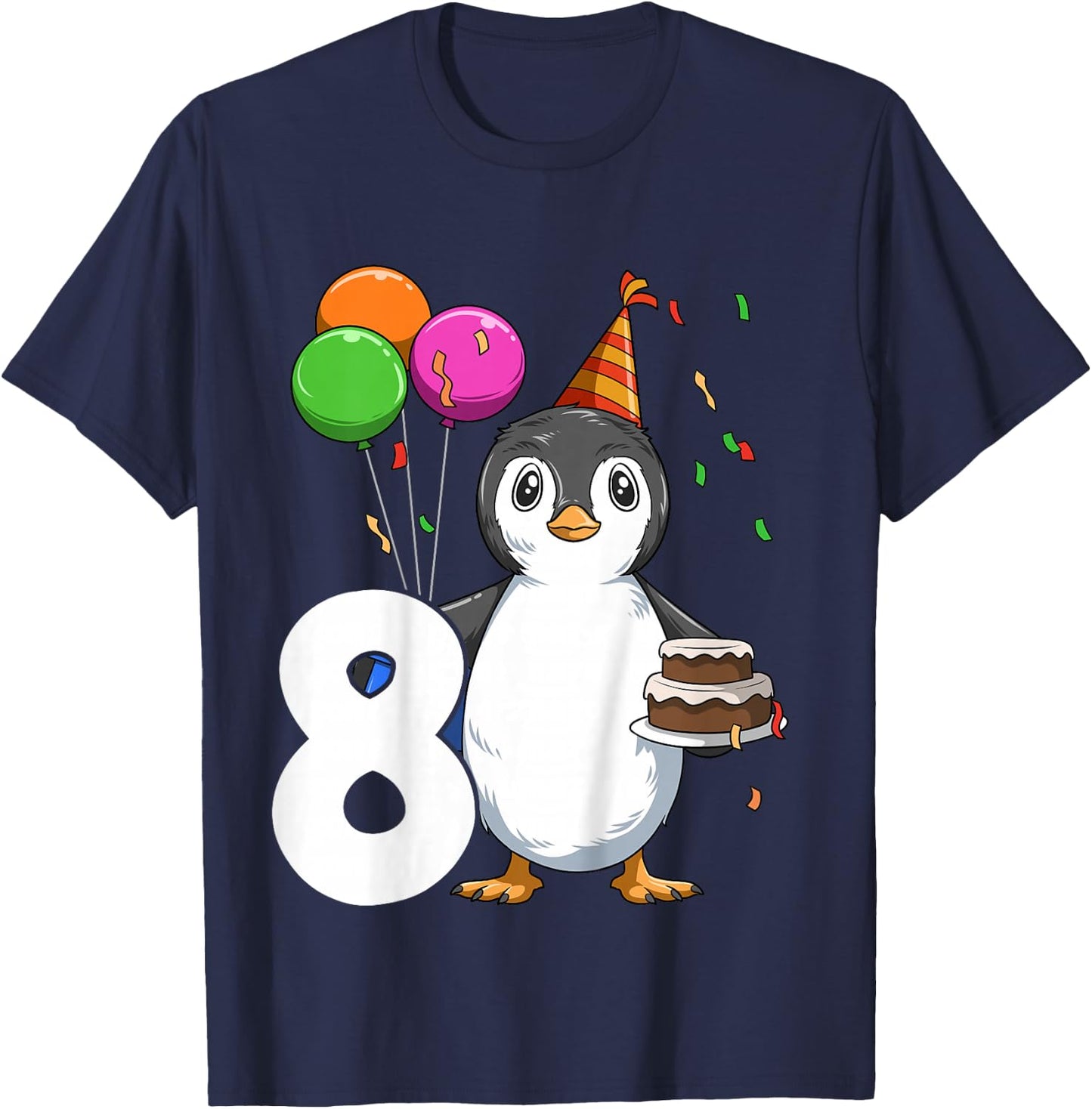 Penguin Birthday 8 Penguin 8th Birthday Outfit Penguin Party T-Shirt - T-Shirt | Navy