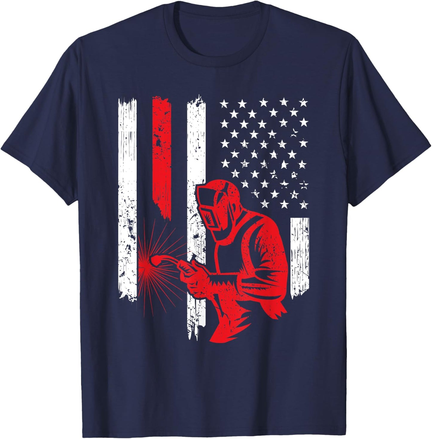 American Flag Welder Welding Vintage Metal Worker Cool Gifts T-Shirt - T-Shirt | Navy