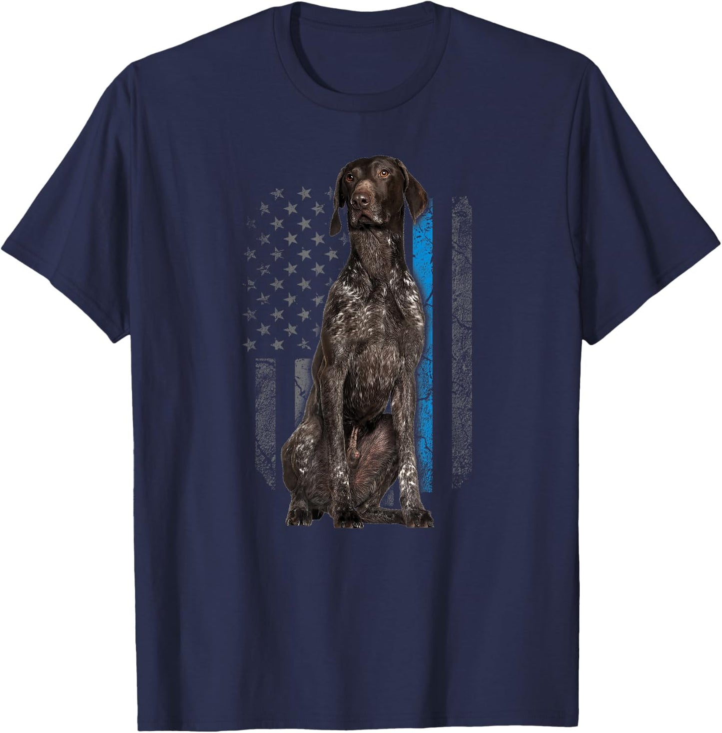 Thin Blue Line American Flag German Pointer Police Dog K-9 T-Shirt - T-Shirt | Navy
