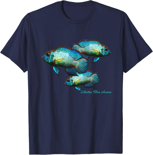 Electric Blue Acara Breeders Dwarf Cichlids Aquarium Fish T-Shirt - T-Shirt | Navy