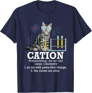Cation - Funny Chemistry Humor Science Teacher Cat Pun Small T-Shirt - T-Shirt | Navy