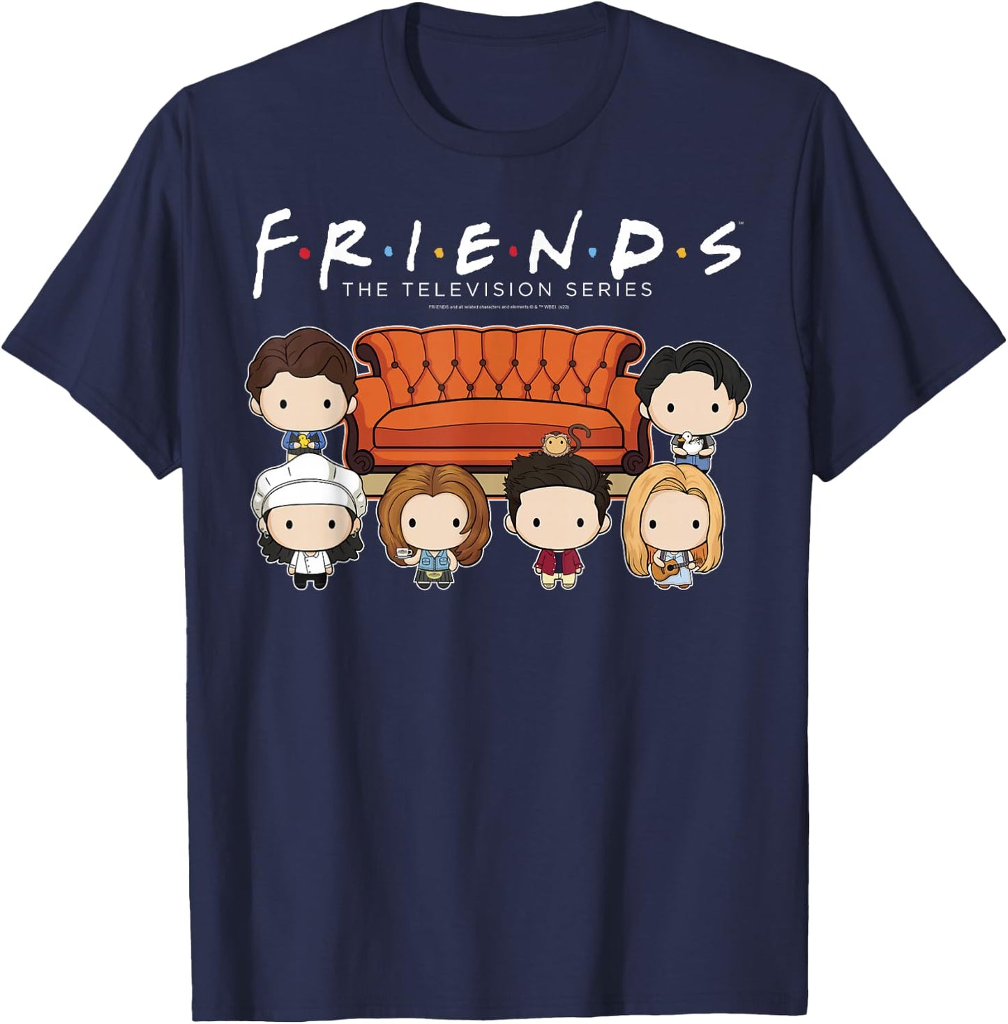 Friends Chibi Characters Central Perk Coffee Shop Group Shot T-Shirt - T-Shirt | Navy