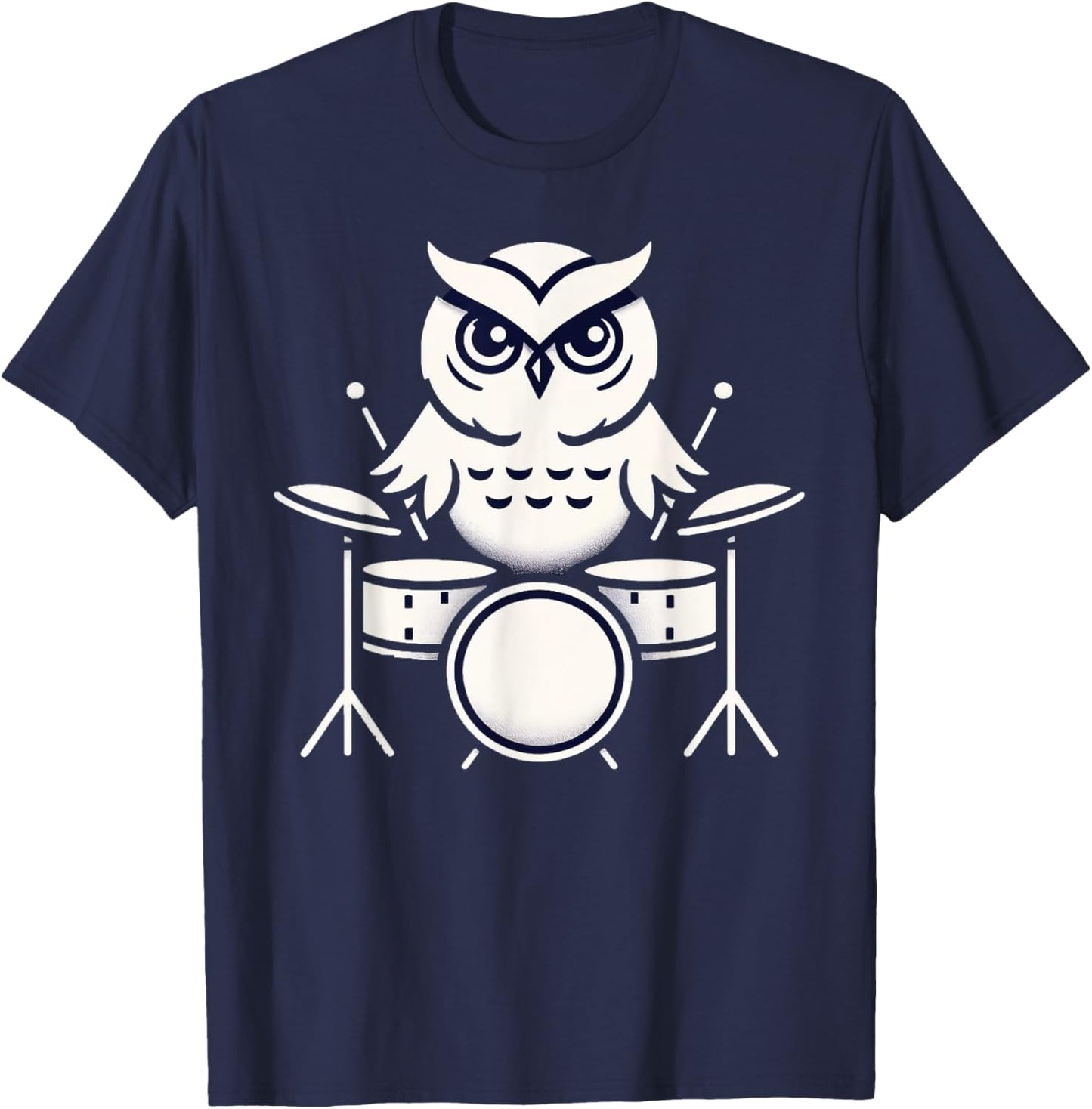 Cute Owl Playing Drums Owls Drummer Music T-Shirt - T-Shirt | Navy