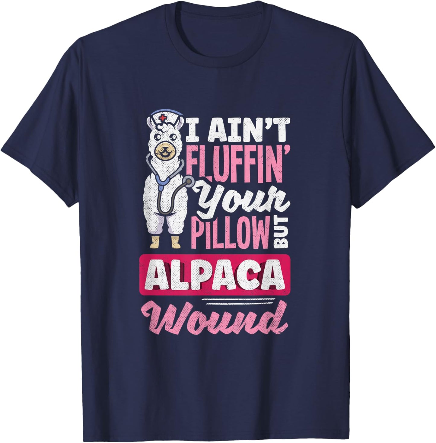 Wound Care Nurse Alpaca Wound Funny Ostomy Nurse T-Shirt - T-Shirt | Navy