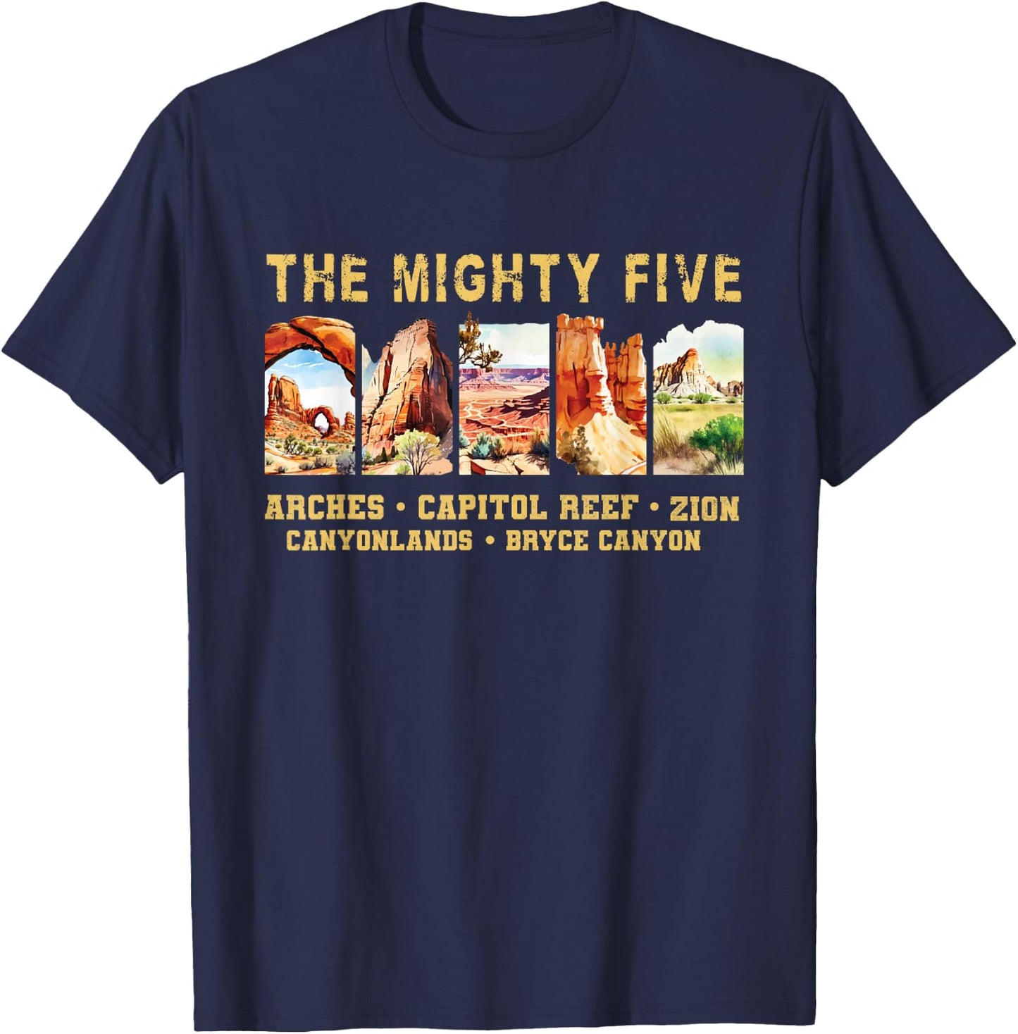 Vintage Moab Souvenir Big 5 Utah Mighty Five National Park T-Shirt - T-Shirt | Navy