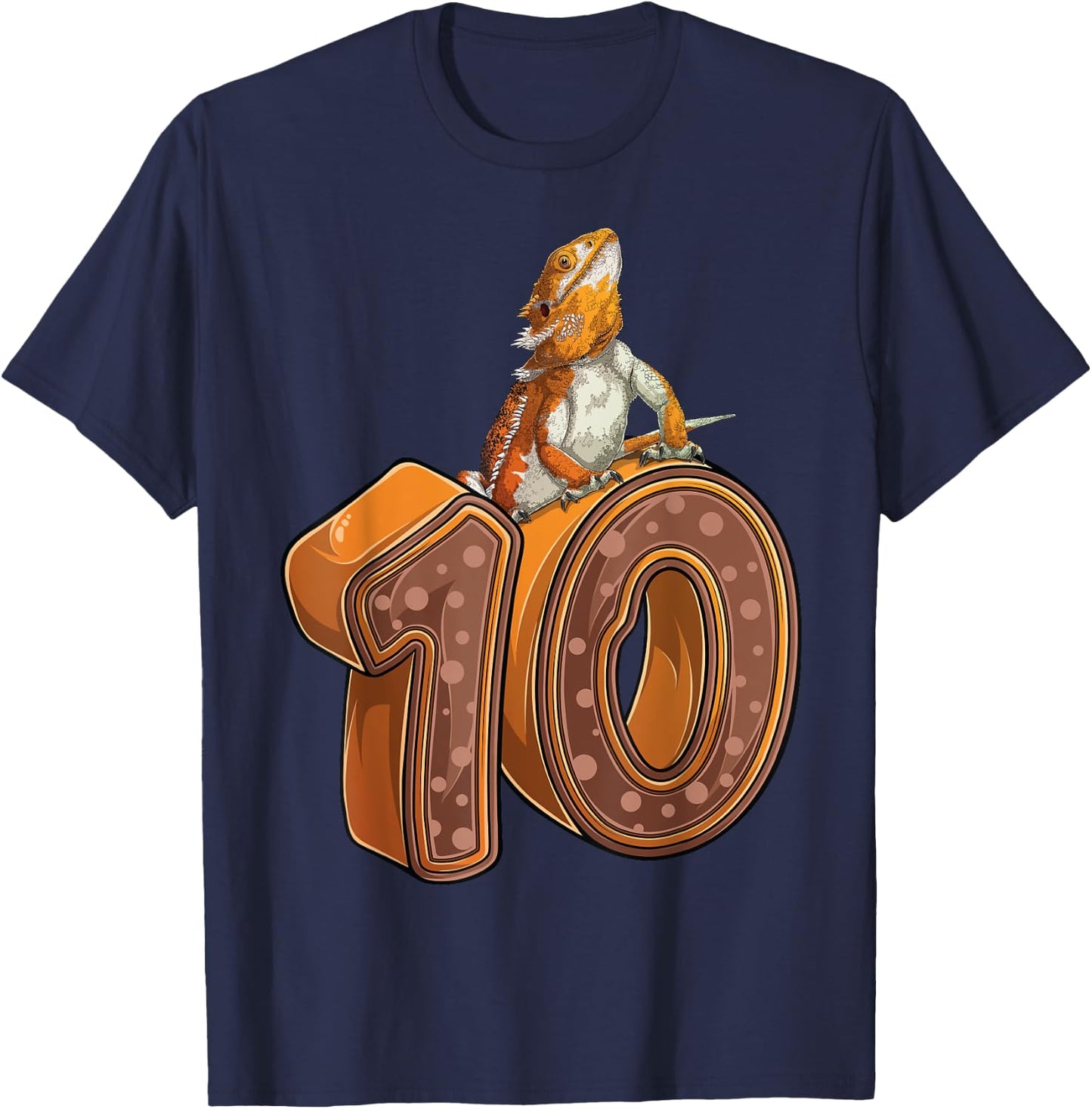 10 Year Old Bearded dragon Reptile 10th Birthday Party B-day T-Shirt - T-Shirt | Navy