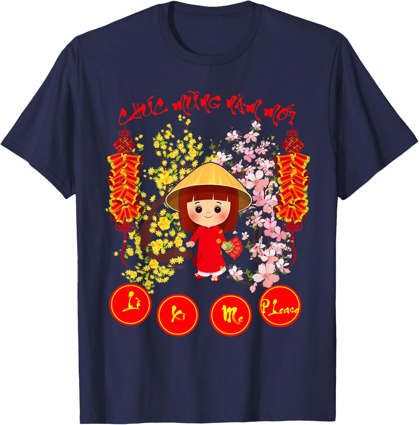 Li Xi Me Please Kid Girl Vietnamese Lunar New Year 2026 T-Shirt - T-Shirt | Navy