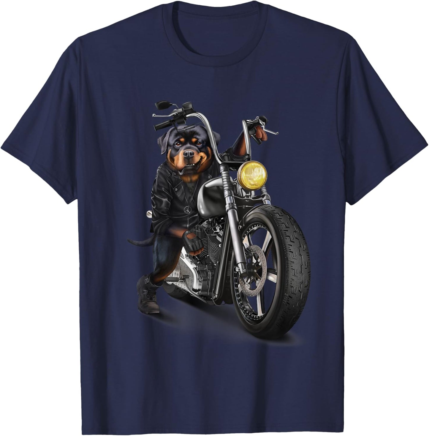 Rottweiler Dog Biker on a Classic Chopper Motorcycle Women Girls Kids T-Shirt - T-Shirt | Navy