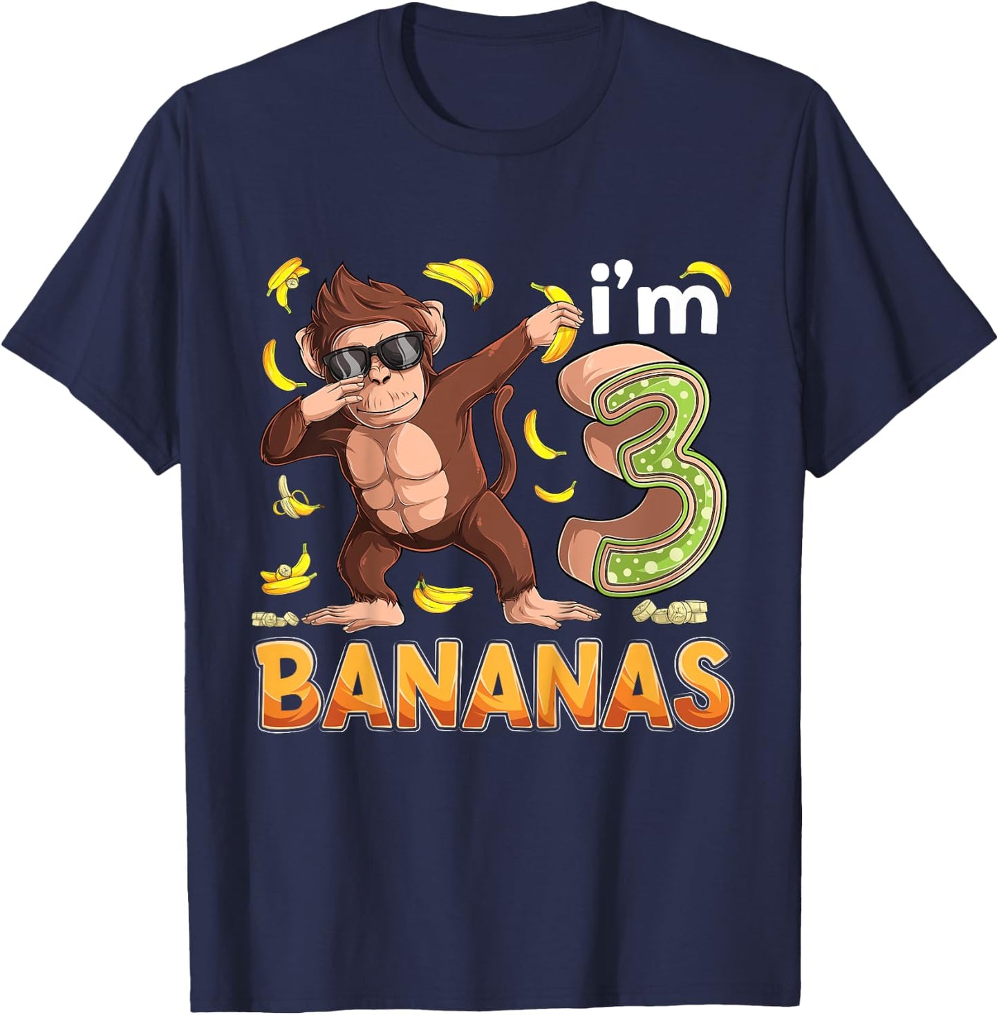 3 Year Old Monkey Birthday Safari Jungle Animal 3rd B-day T-Shirt - T-Shirt | Navy