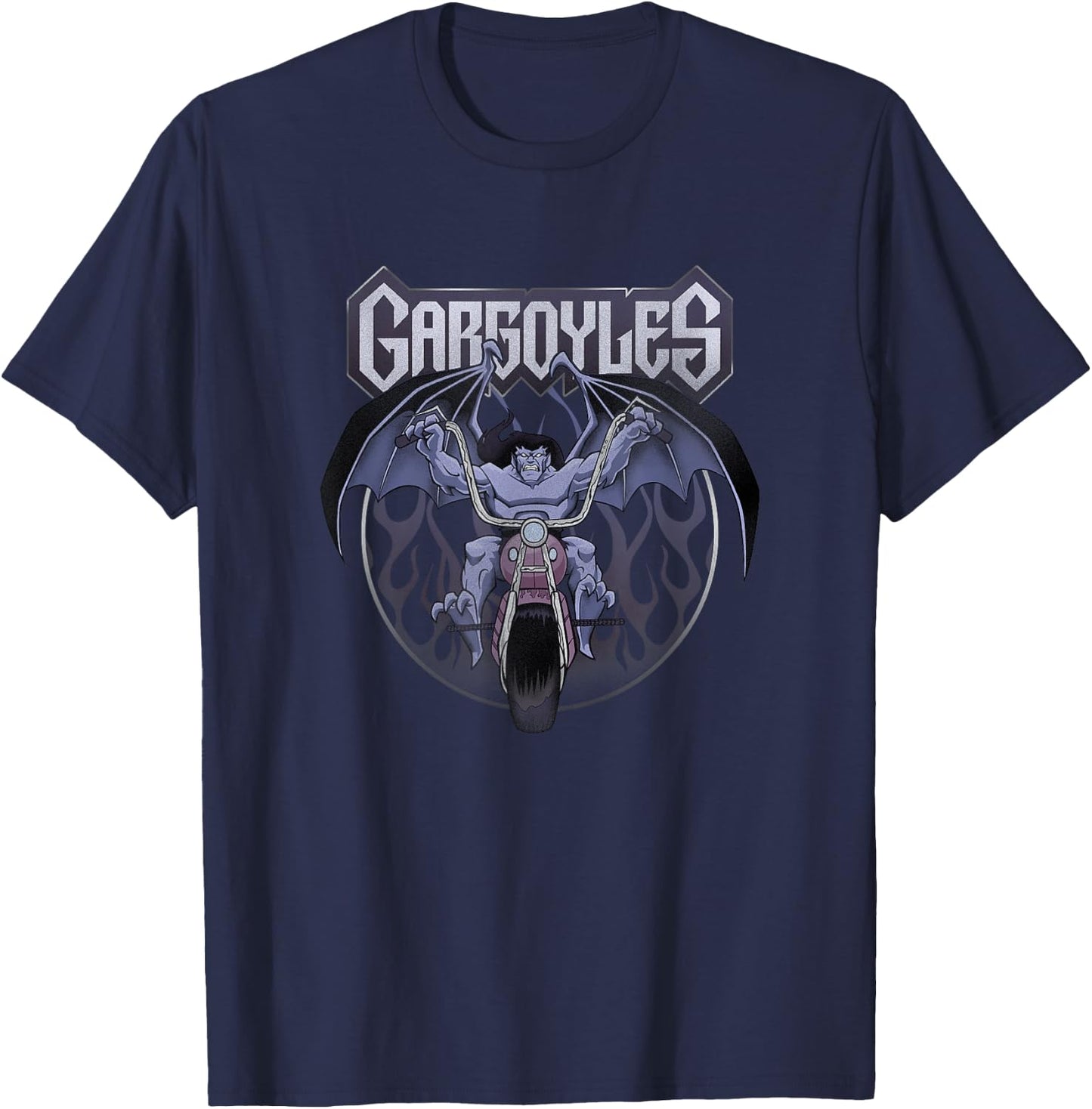 Disney Gargoyles Motorcycle Flames Let's Ride T-Shirt - T-Shirt | Navy