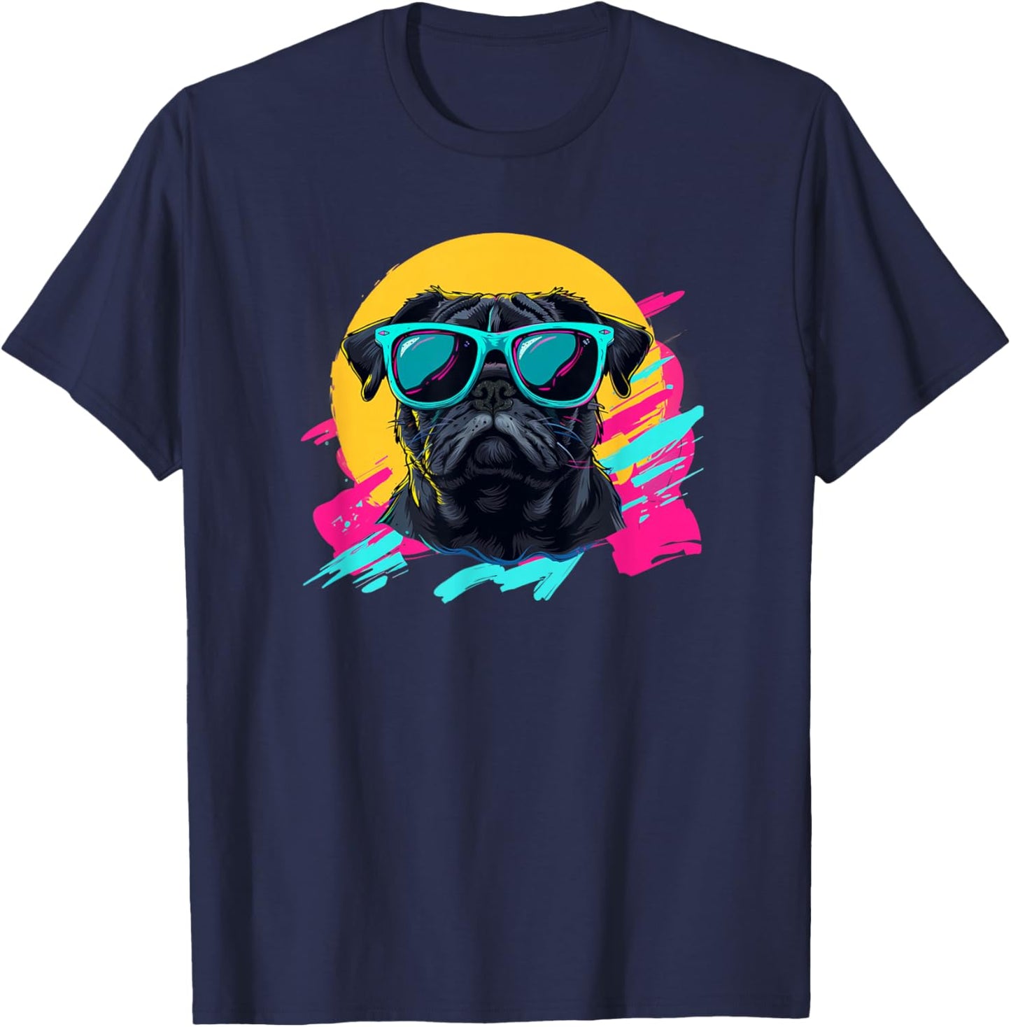 Funny & Retro Vintage 80s Black Pug Lover T-Shirt - T-Shirt | Navy