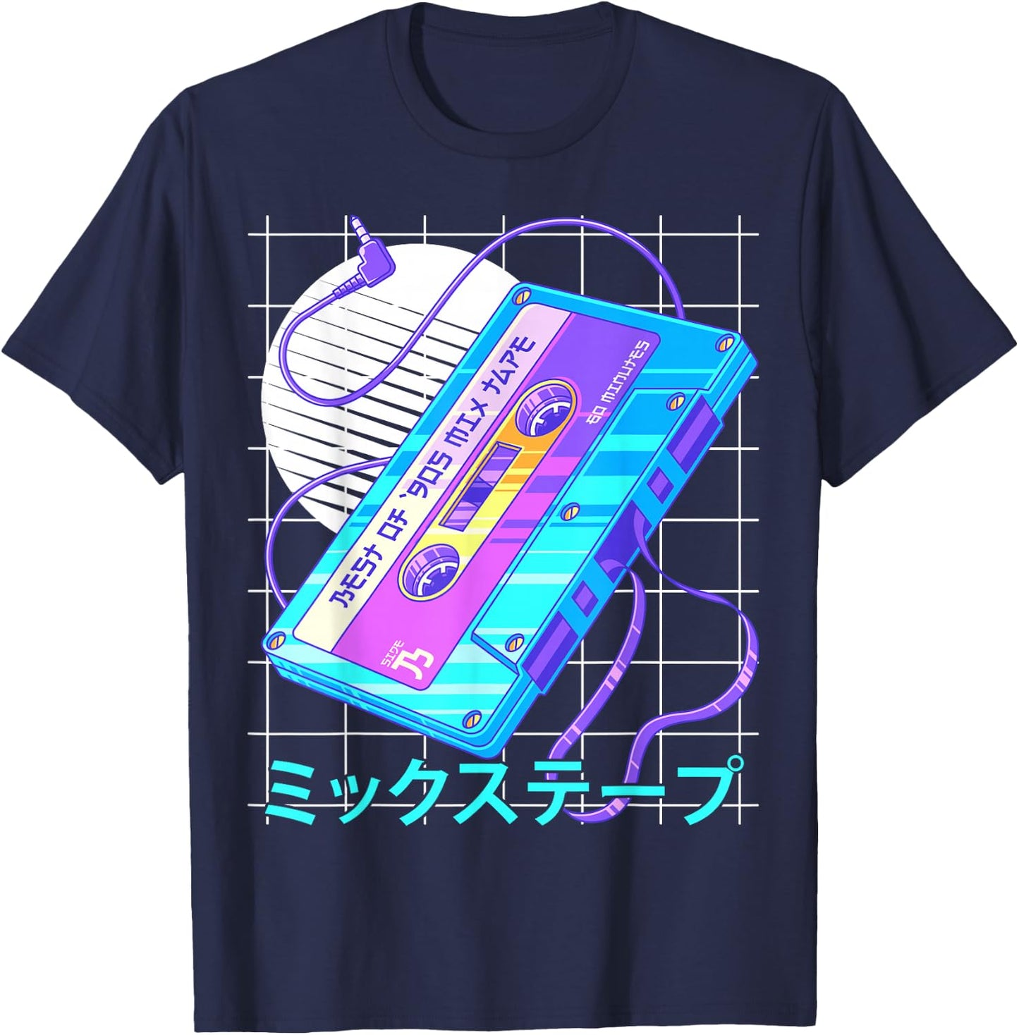 90s Japanese Otaku Vaporwave Aesthetic Retro Art Mixtape T-Shirt - T-Shirt | Navy
