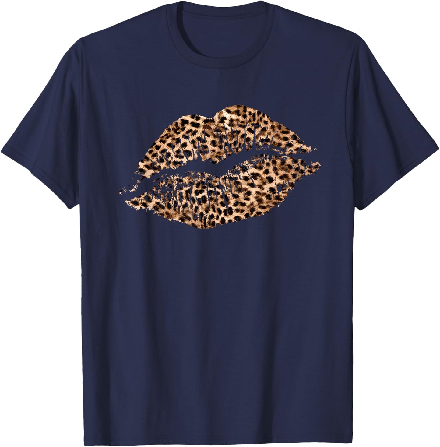 Leopard Print Lips Cheetah Spots Big Lips T-Shirt - T-Shirt | Navy