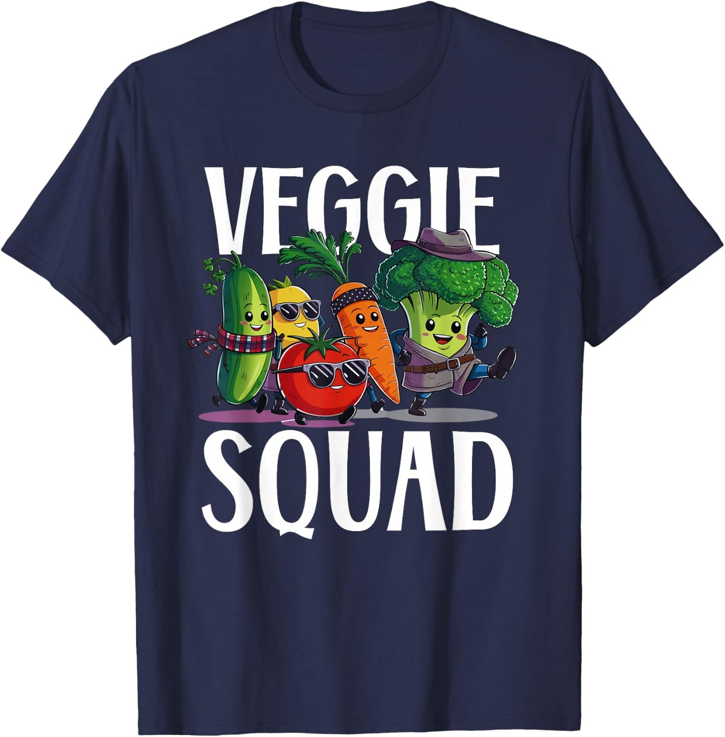 Veggie Squad Retro Vegetable Party Vegan Vegetarian crew T-Shirt - T-Shirt | Navy
