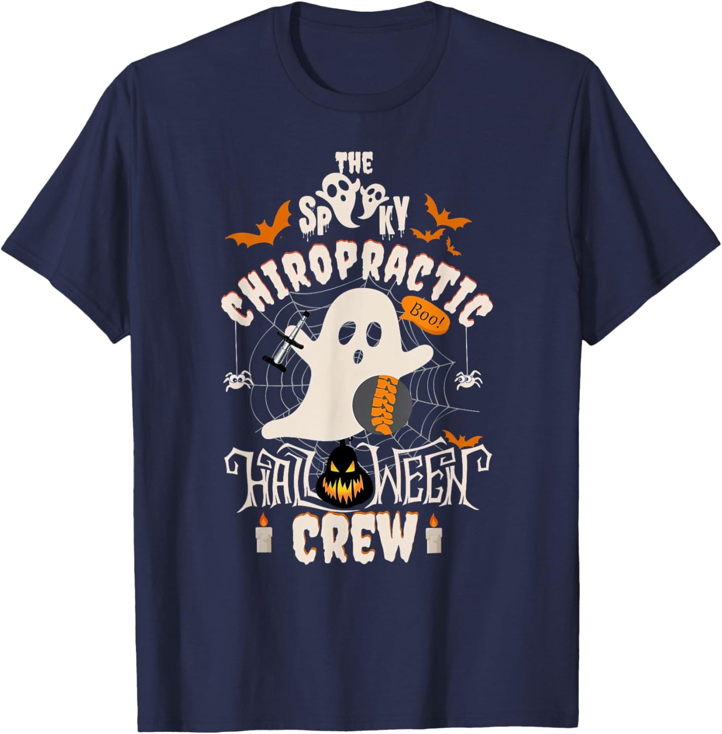 Spooky Chiropractic Halloween Crew Assistant Chiropractor T-Shirt - T-Shirt | Navy