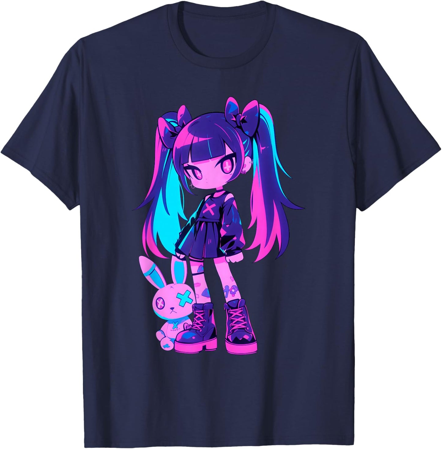 Cute E-Girl Anime Girl Grunge Goth Bunny Gothic Outfit T-Shirt - T-Shirt | Navy
