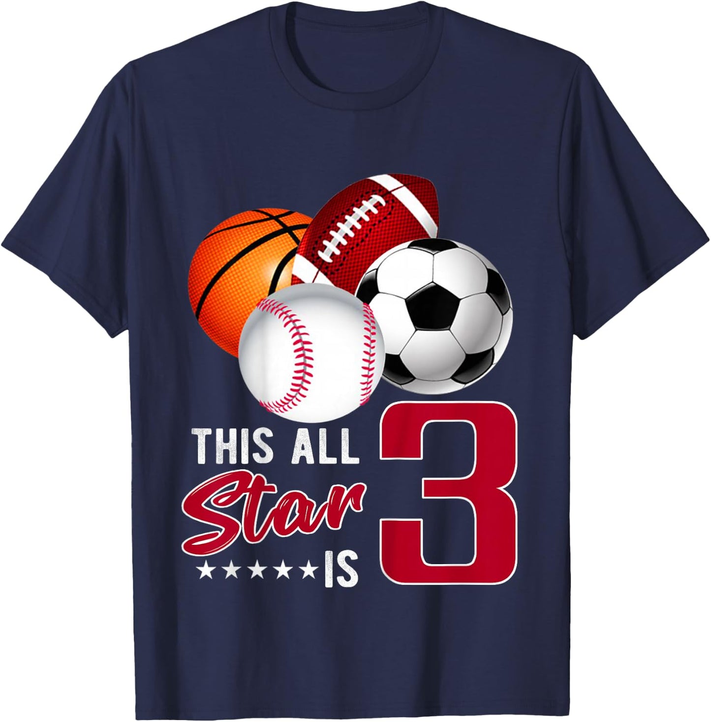 This All Star is 3 Years Old Gift Kids Birthday T-Shirt - T-Shirt | Navy
