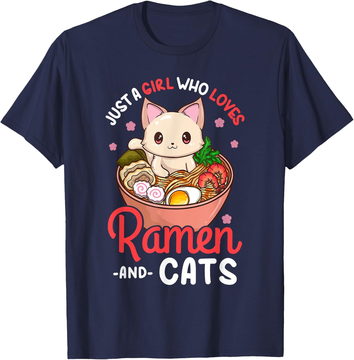 Ramen Cat Neko Anime Kawaii Otaku Girl T-Shirt - T-Shirt | Navy
