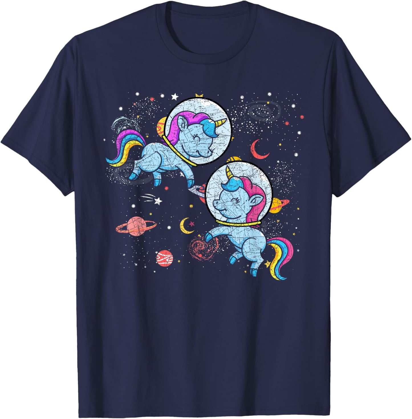 Moon Astronaut Outer Space Planets Magical Unicorn T-Shirt - T-Shirt | Navy